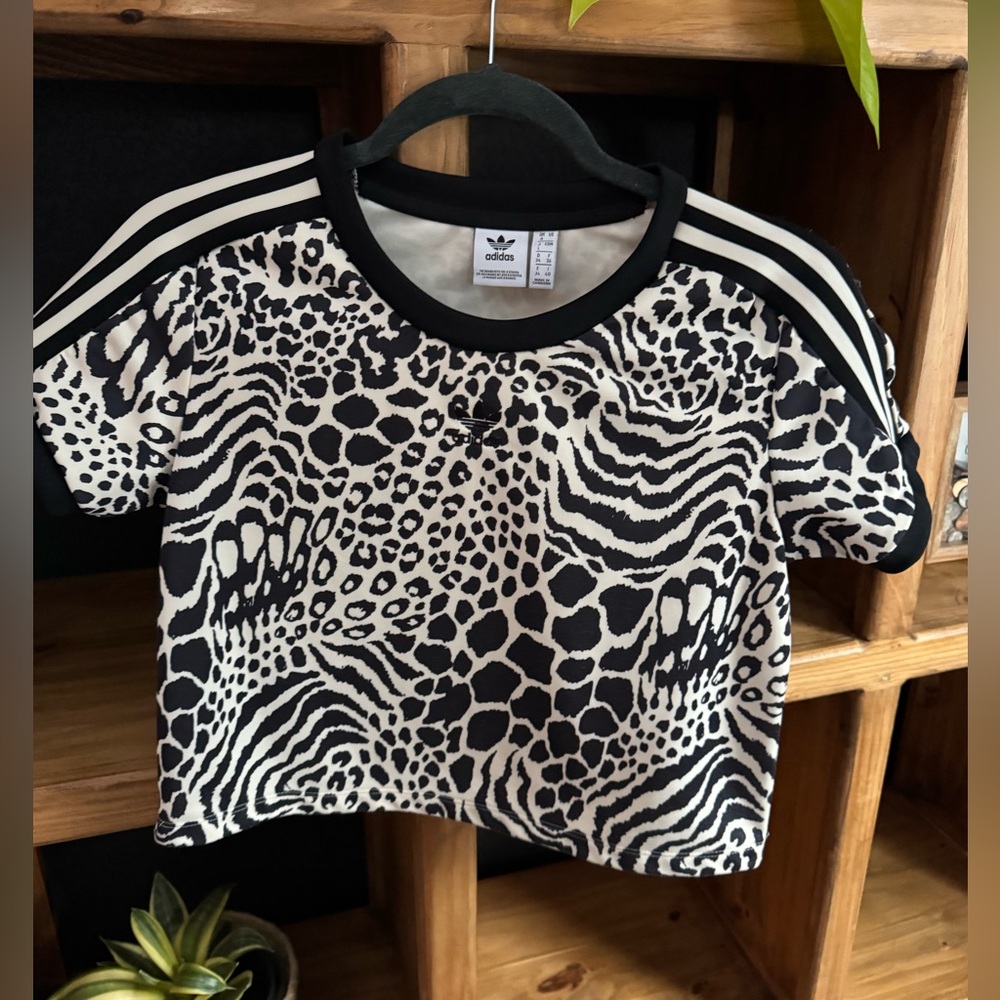 Adidas Animal Print Cropped Ringer T-Shirt